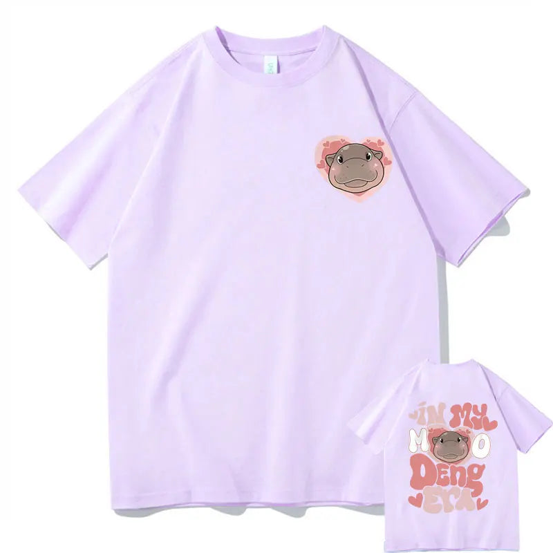 Fashion Casual Funny Meme Baby Hippo Men Women Oversized Harajuku Cotton T-Shirt Moo Deng