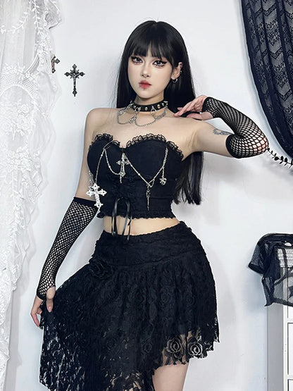 Crop Sexy Grunge Strapless Girl Harajuku E Top Gothic