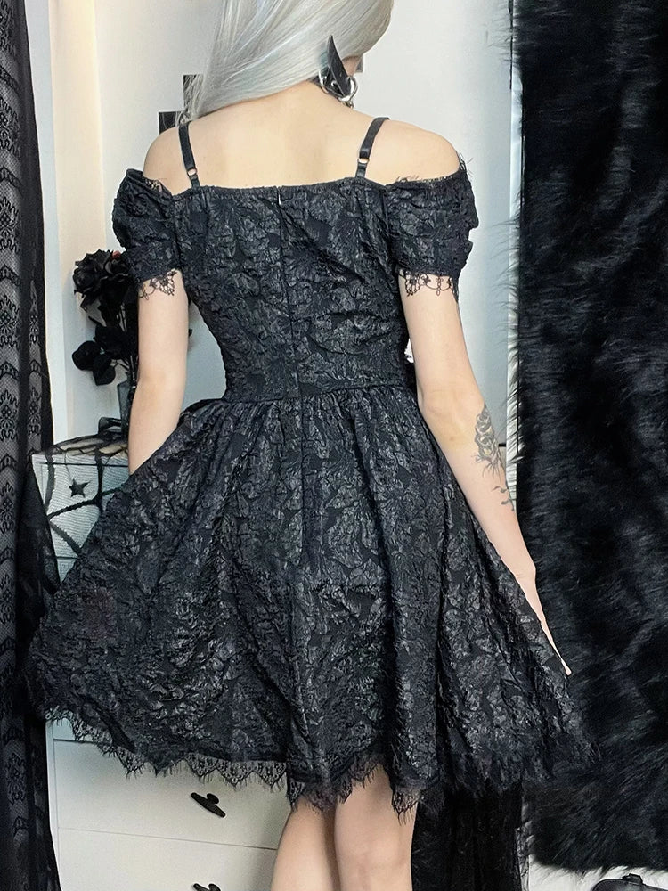 Cutouts Waist Prom One Aesthetic Strap Lace Clubwear Mini Grunge Party Shoulder A-Line Y2K High Dress Elegant Sexy