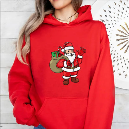 Santa Claus Cartoon Print Long Sleeve Christmas Hoodie