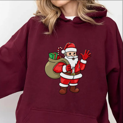 Santa Claus Cartoon Print Long Sleeve Christmas Hoodie