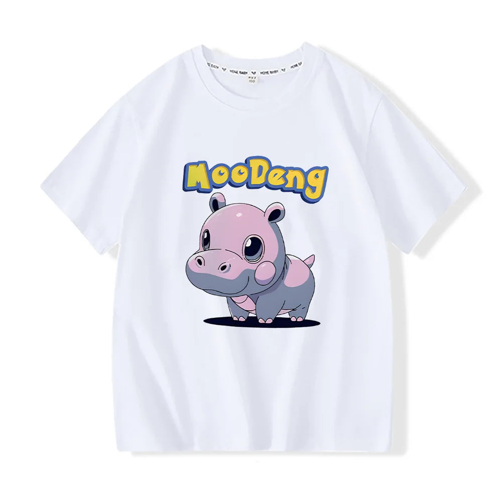 New Versatile Children Boys Girls Loose High Quality Cotton Cute Baby T-Shirts Tops Moo Deng