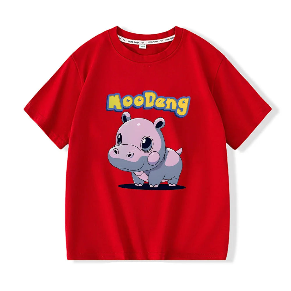 New Versatile Children Boys Girls Loose High Quality Cotton Cute Baby T-Shirts Tops Moo Deng