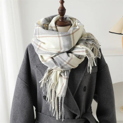 Korean Style Thick Warm Shawl Wrap Plaid Cashmere Blanket Scarf