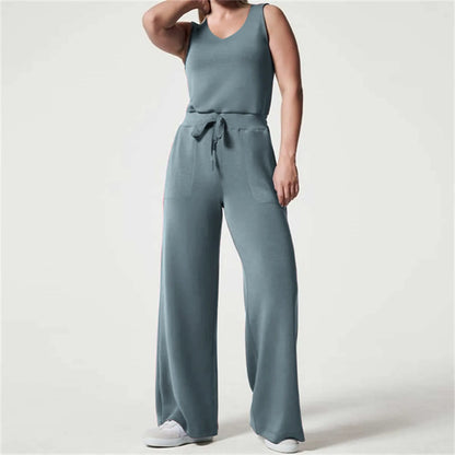 Solid Button Sleeveless Light Rip Straight Trendy Loose Trouser