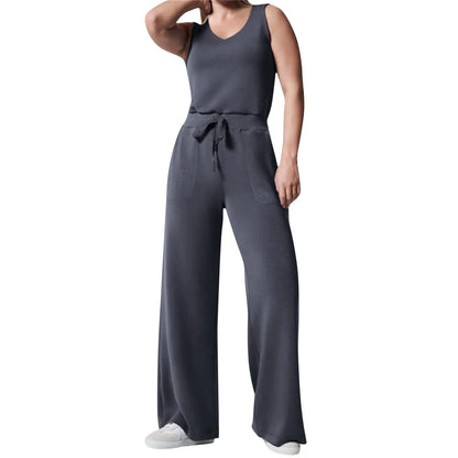 Solid Button Sleeveless Light Rip Straight Trendy Loose Trouser