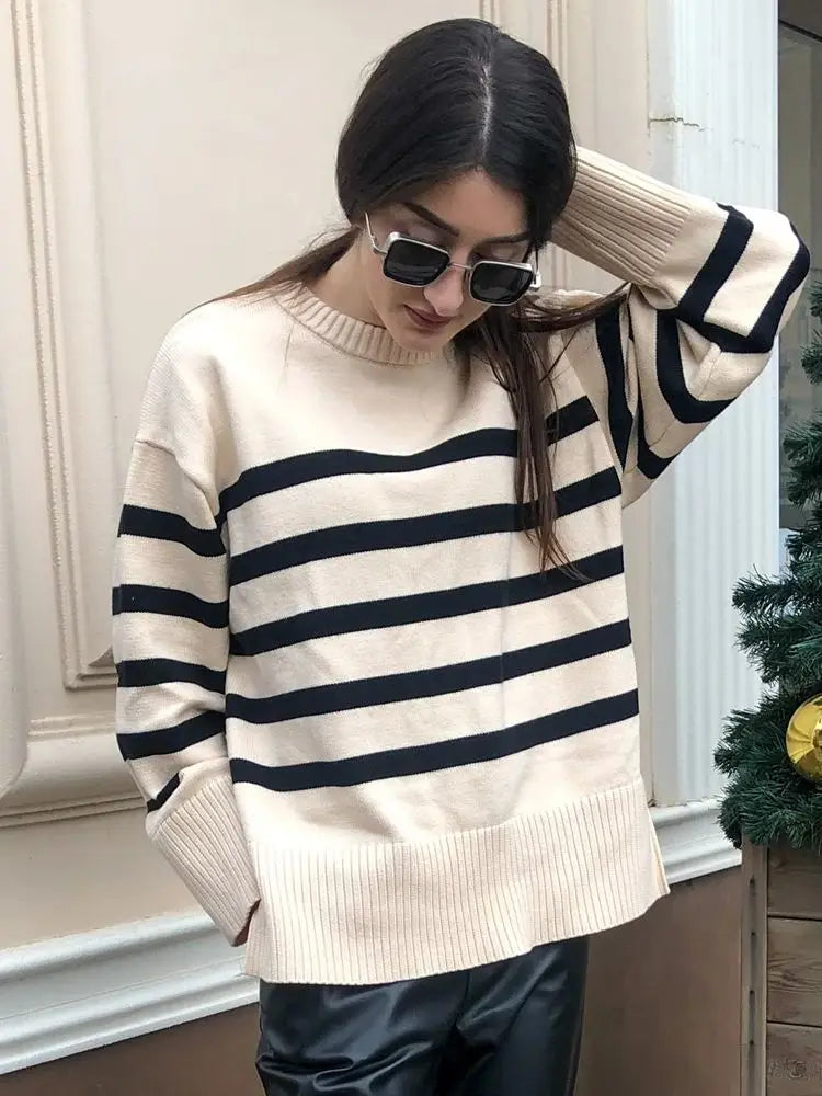 Striped Knitted Basic Thick Loose Warm Casual Streetwear Sweater