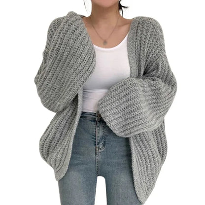 Loose Casual Solid Color Autumn Winter Versatile V Neck Knitted Sweater