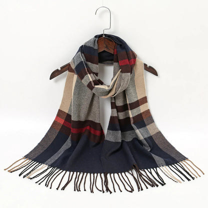 Plaid Print Cashmere Winter Pashmina Scarf with Tassels