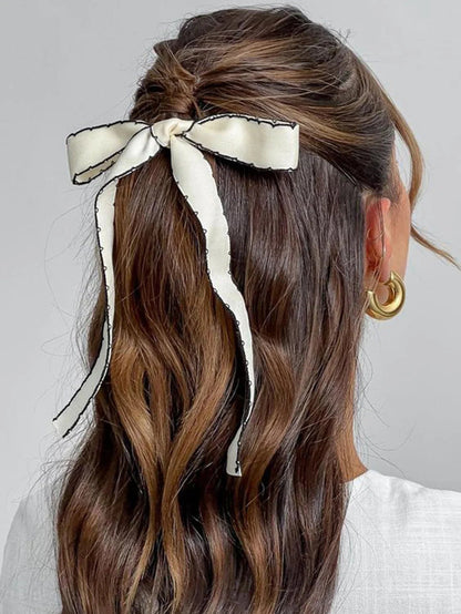 Long Tassel Streamer Elastic Ribbon Bowknot Hair Accessory for Christmas