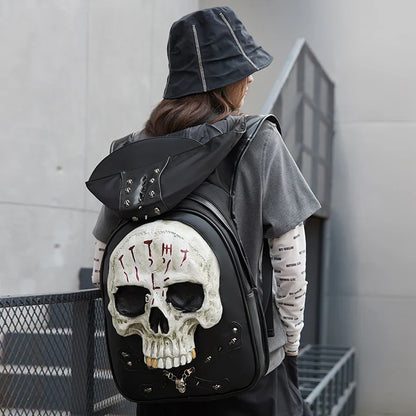 Rivets Backpack 3D Punk Rock Skull Laptop Bag Gothic Travel Embossed Leather