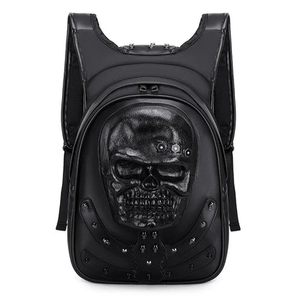 Rivets Backpack 3D Punk Rock Skull Laptop Bag Gothic Travel Embossed Leather