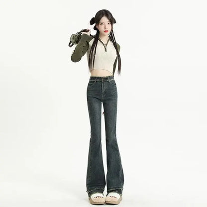 Amy Fashion - Micro Flared Minimalist Fashionable Harajuku Women's Trend Jean