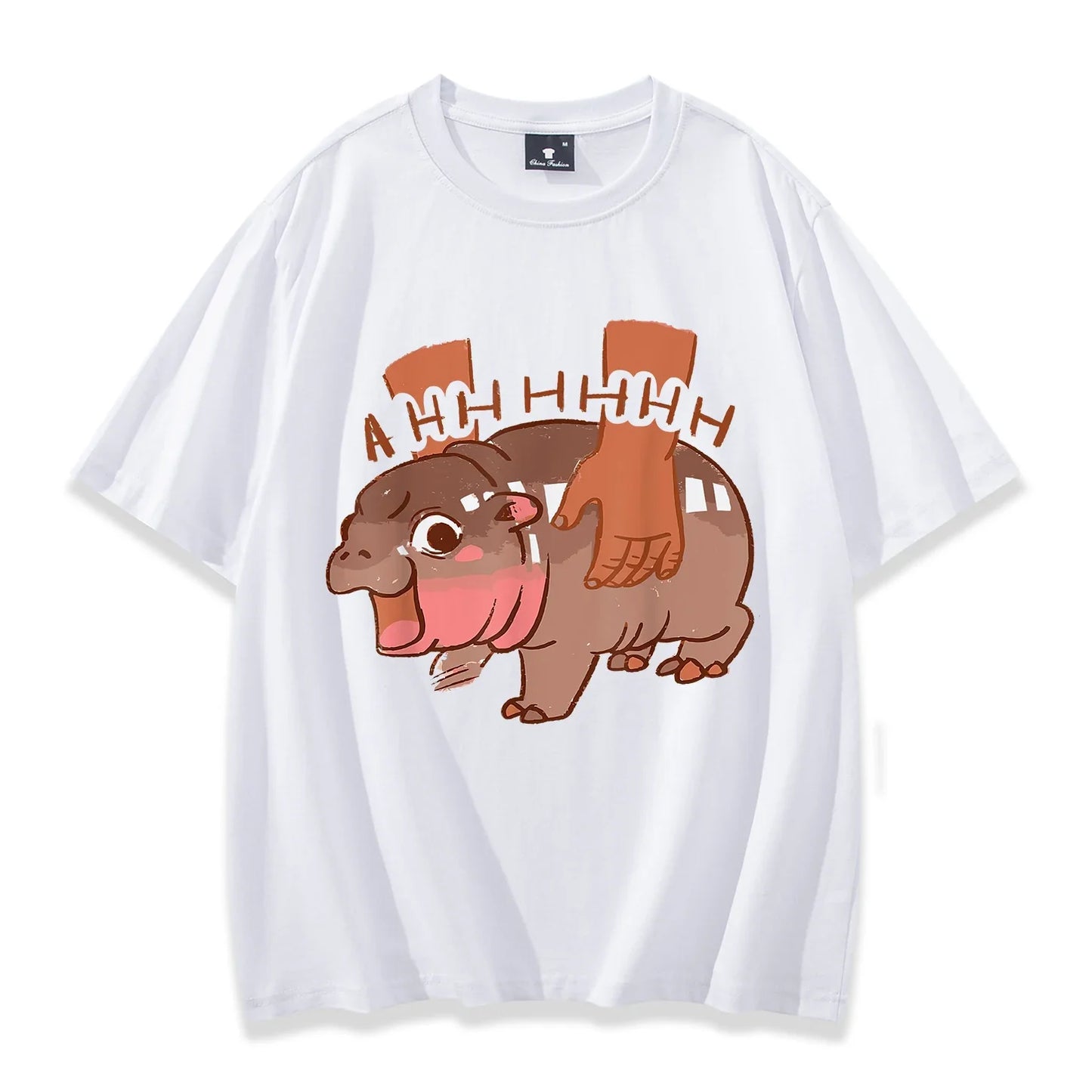 Vintage Casual Bouncy Pig Cute Baby Hippo Short Sleeve Gift Men Women Fans Tee Shirt Moo Deng