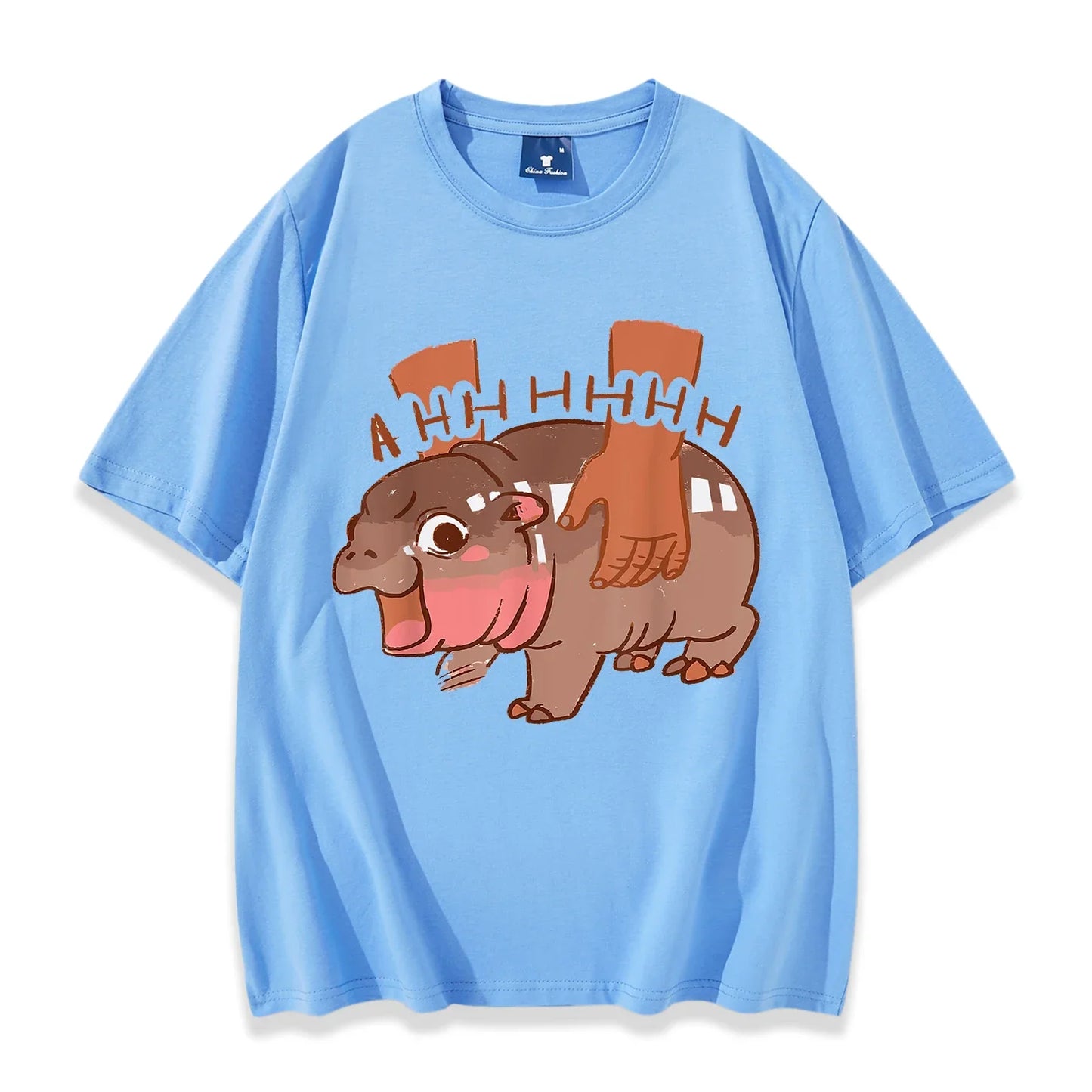 Vintage Casual Bouncy Pig Cute Baby Hippo Short Sleeve Gift Men Women Fans Tee Shirt Moo Deng