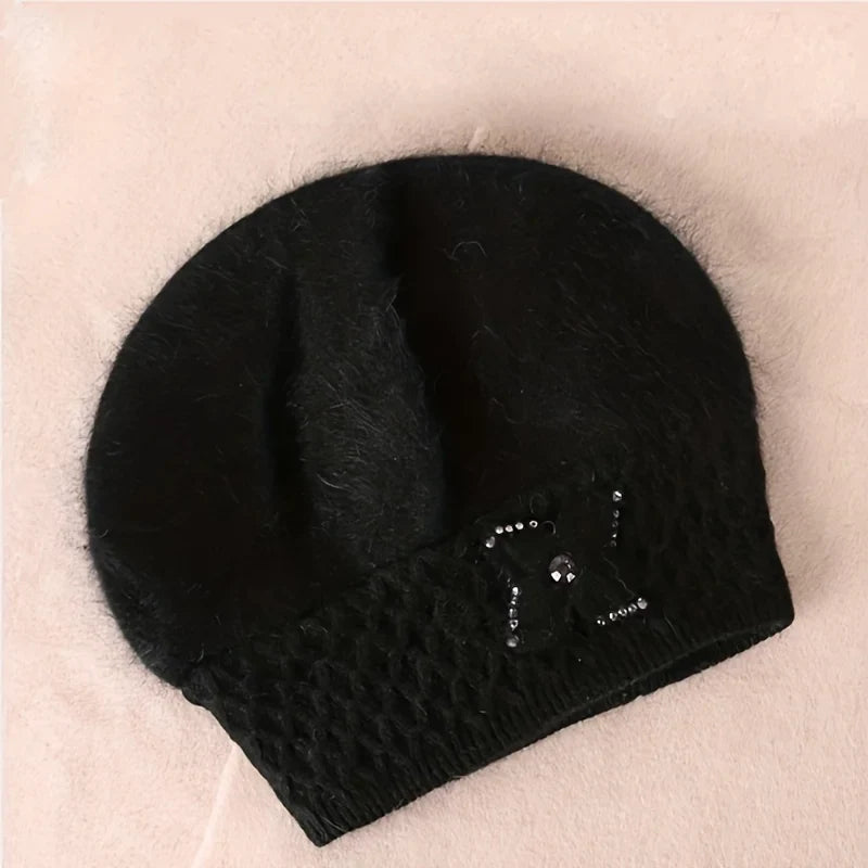 Rabbit Hair Ear Protection Knitted Woolen Beret Hat