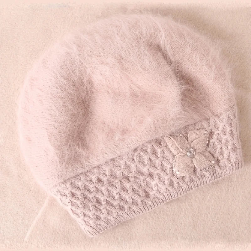 Rabbit Hair Ear Protection Knitted Woolen Beret Hat