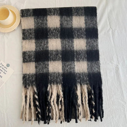 Winter Plaid Cashmere Poncho Tassel Scarf - Luxury Warm Thickened Unisex