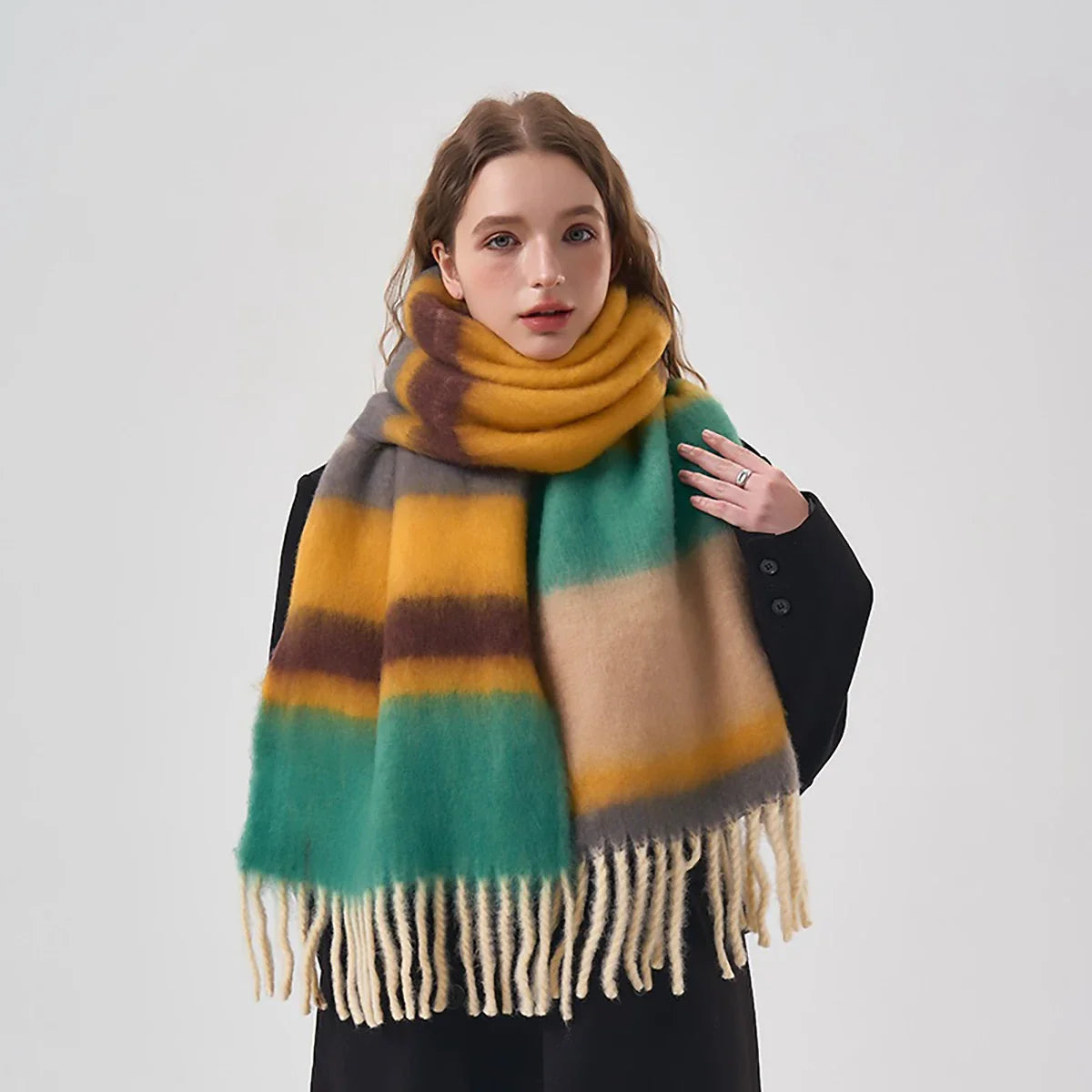 Winter Plaid Cashmere Poncho Tassel Scarf - Luxury Warm Thickened Unisex