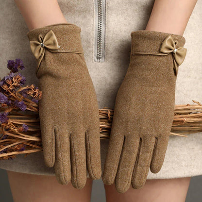 Christmas Cycling Gloves with Velvet Lining and Bow Detail