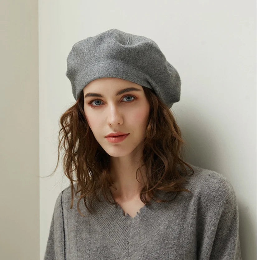 French Stripe Plaid Military Top Painter Beret Women Hat - Wool Knitted