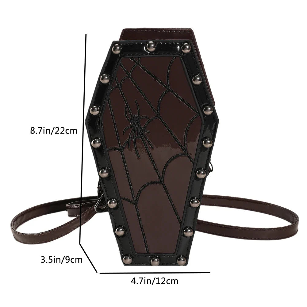 Spider PU Shape Sling Coffin Halloween Web Bag Leather Gothic Novelty