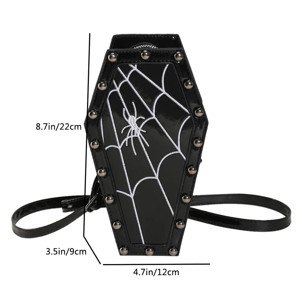 Spider PU Shape Sling Coffin Halloween Web Bag Leather Gothic Novelty