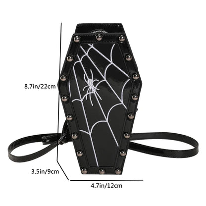 Spider PU Shape Sling Coffin Halloween Web Bag Leather Gothic Novelty