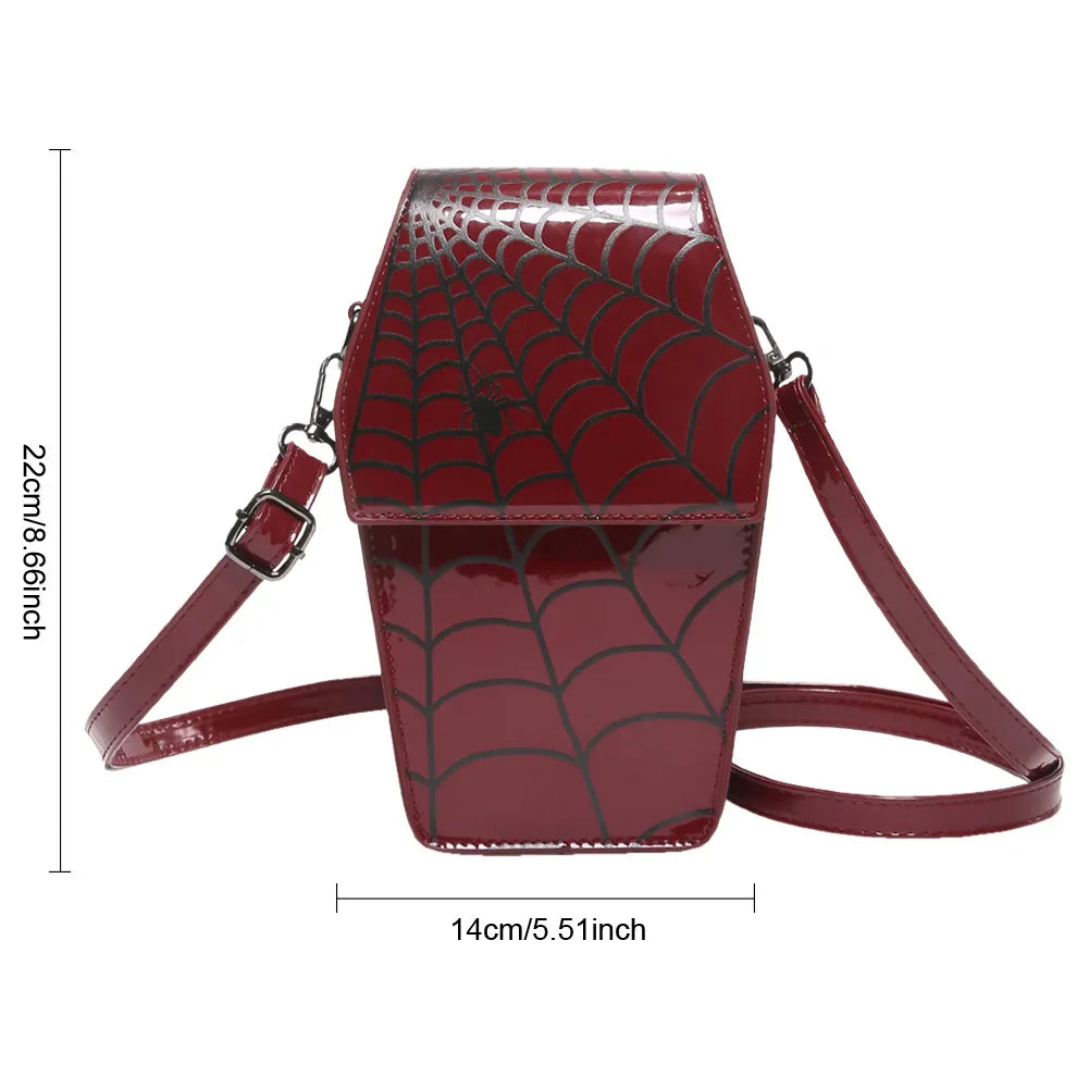 Spider PU Shape Sling Coffin Halloween Web Bag Leather Gothic Novelty