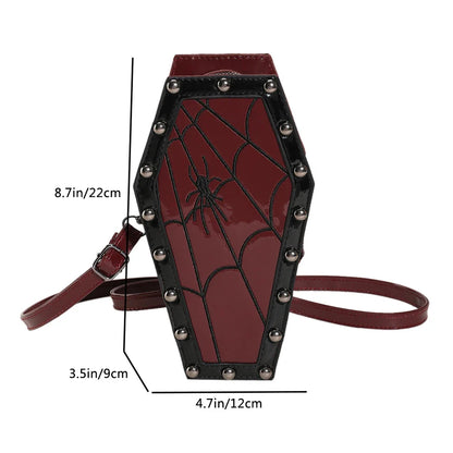 Spider PU Shape Sling Coffin Halloween Web Bag Leather Gothic Novelty