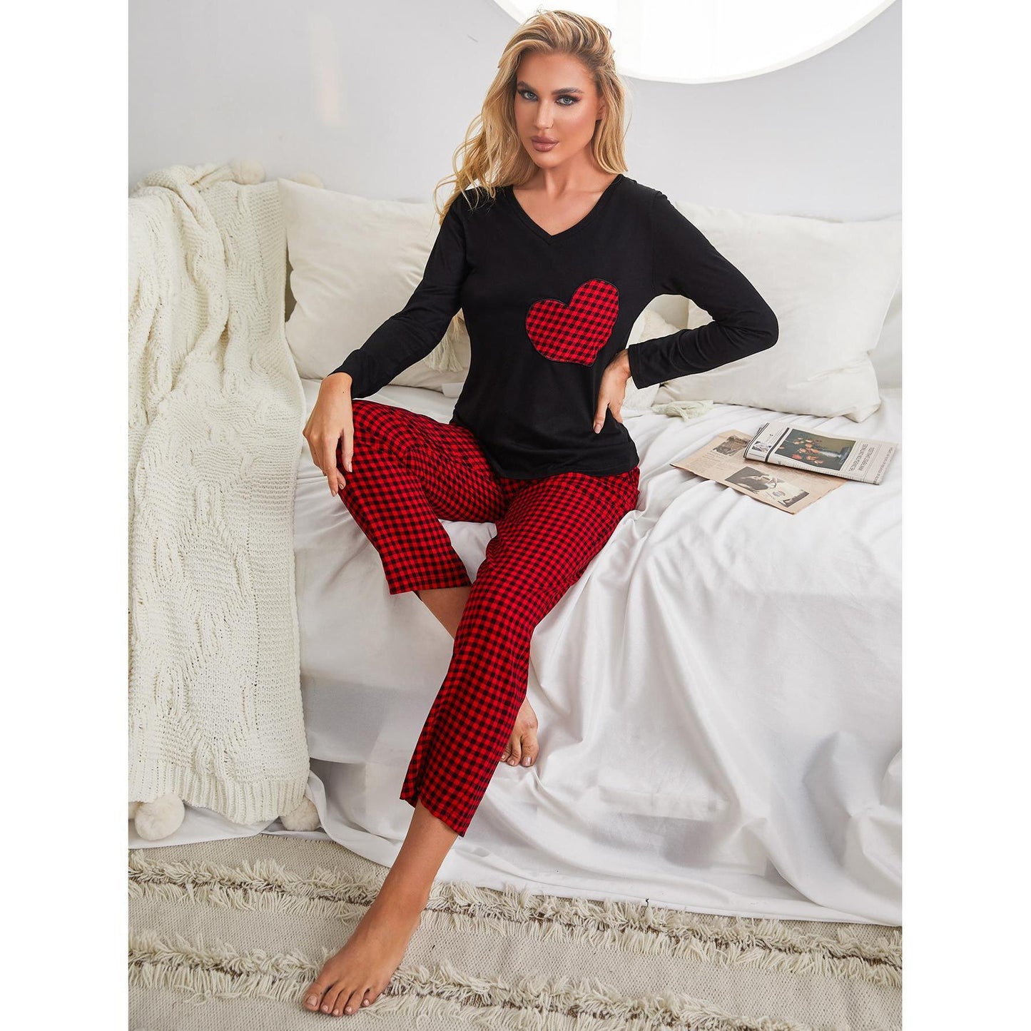 Cozy Christmas Heart Long Sleeve Pajama Suit