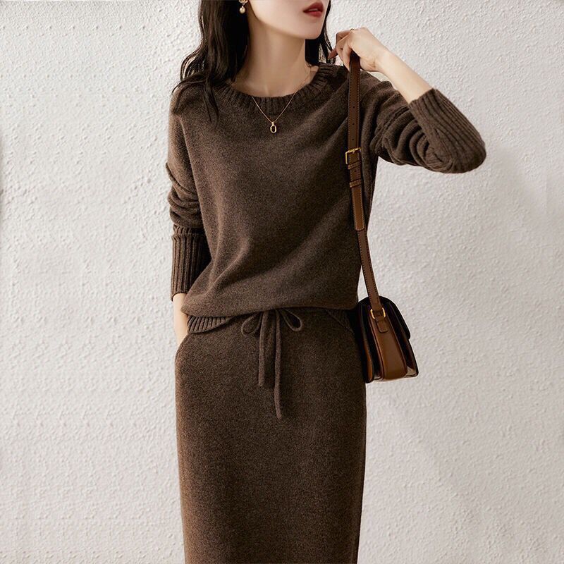 Stylish Knit Two-Piece Early Fall Skirt Suit