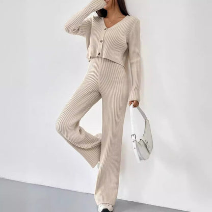 Casual Straight Pants V-Neck Laundry Care Suit