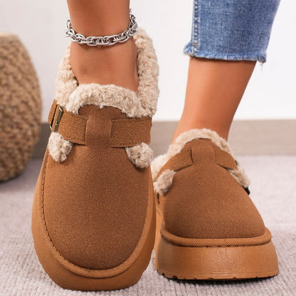 Fleece Thick Sole Outdoor Slip-On Cotton Moccasin Winter New Women's Snow Boots Shoes