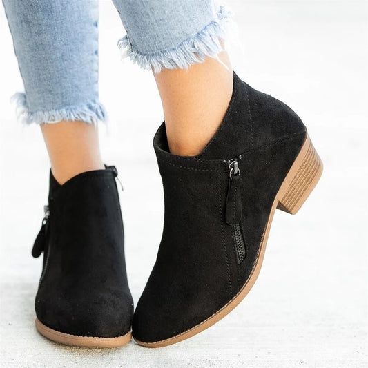 Suede Chunky Zipper Plus Size Thick Women's Autumn Winter New Short Martin Boots Shoes