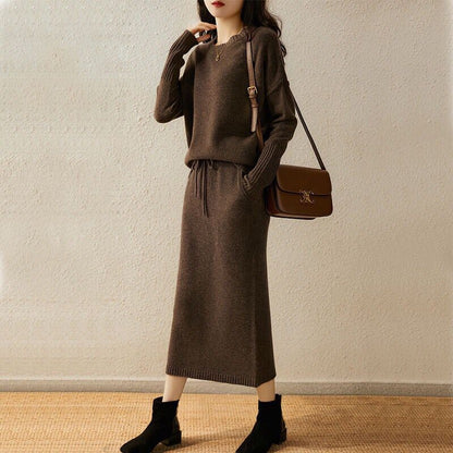 Stylish Knit Two-Piece Early Fall Skirt Suit