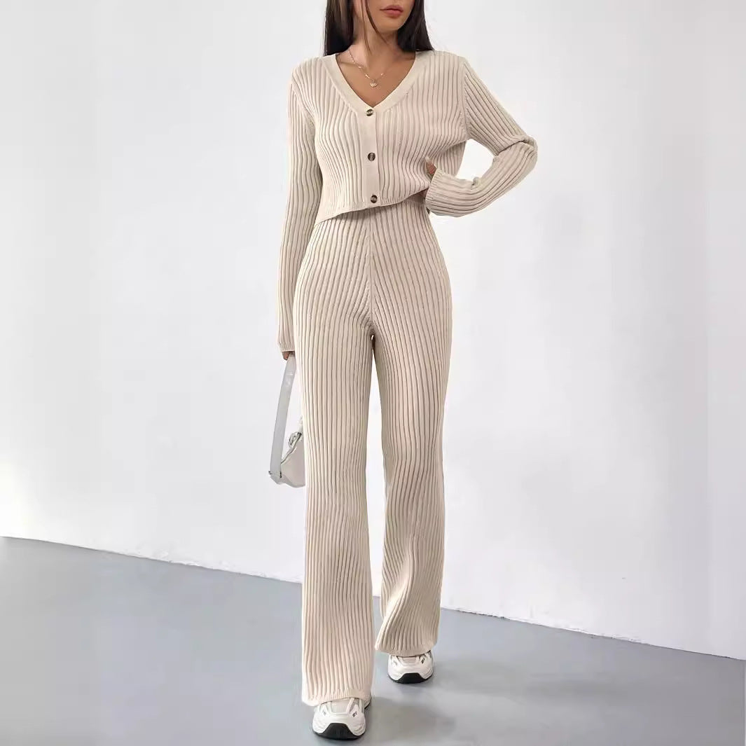 Casual Straight Pants V-Neck Laundry Care Suit