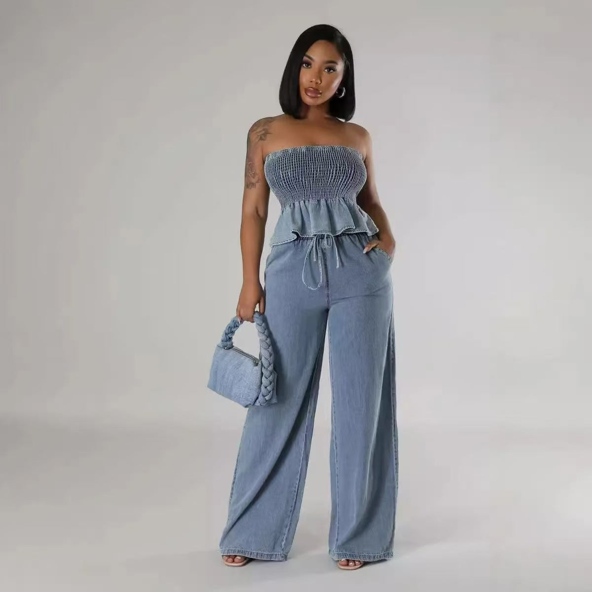 Fashion Casual Ruffle Denim Sexy Suit