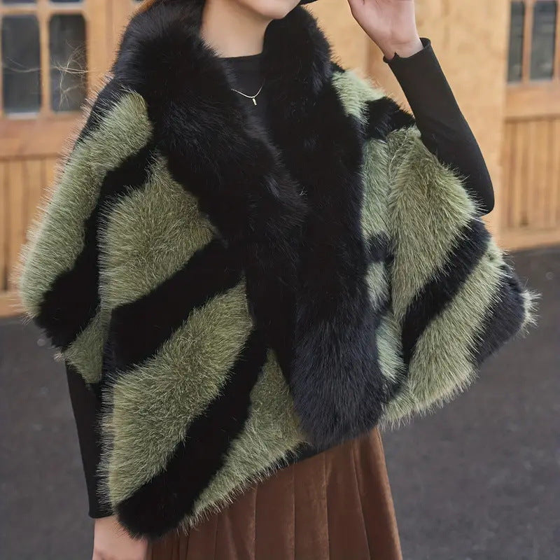 New Faux Fur Fox Thick Long Cape Zebra Print Elegant Warm Scarf