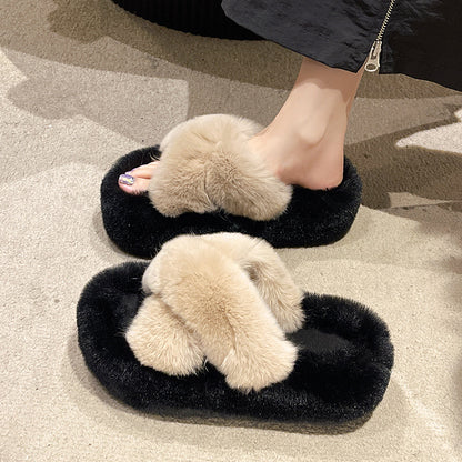 Height Increasing Thick Sole Color Block Wool Cotton Autumn Winter Shoes