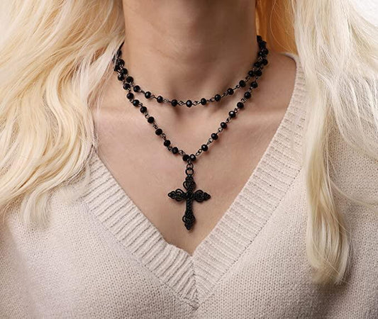 Popular Exaggerated Necklace Cross Gothic Dark Layered