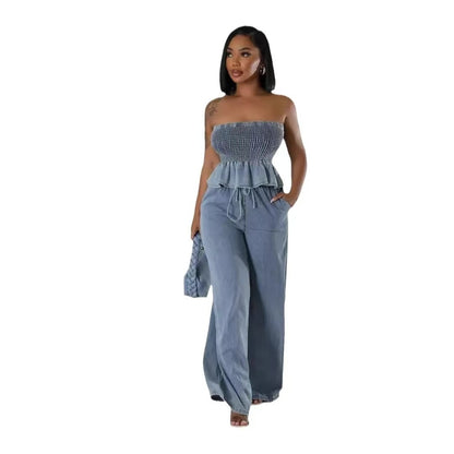 Fashion Casual Ruffle Denim Sexy Suit