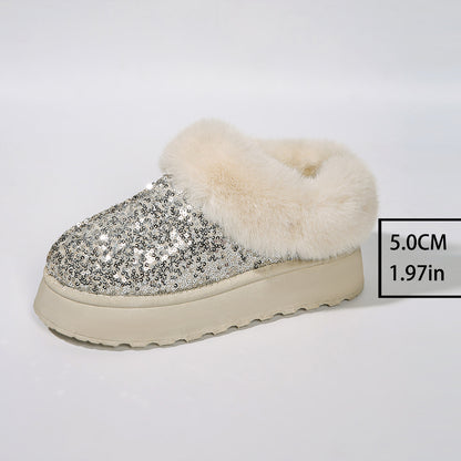 Thick Plush Sequined Bread Plus Size  Women's Autumn Winter New Snow Boots Shoes