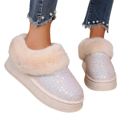 Thick Plush Sequined Plus Size  Autumn Winter New Women's Snow Boots Shoes