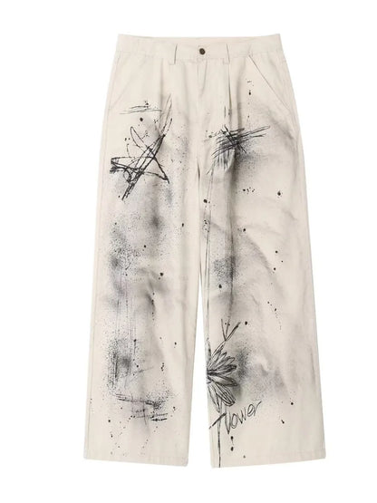 Amy Fashion - Original Speckler Artist Ink Graffiti Loose Straight Tube Casual Women's Jean