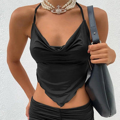 Sexy Sleeveless Backless Lacing Spaghetti Strap Halter Crop Top