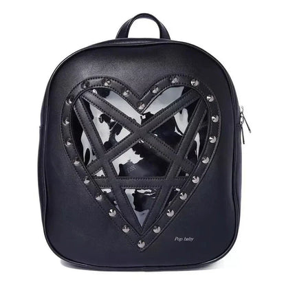 Hollow Punk Pentacle Gothic Out PU Bag Cosplay Heart Black Leather Rock