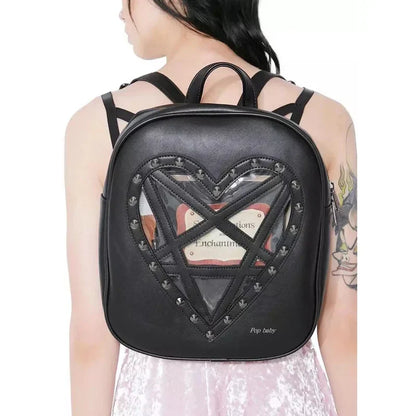 Hollow Punk Pentacle Gothic Out PU Bag Cosplay Heart Black Leather Rock