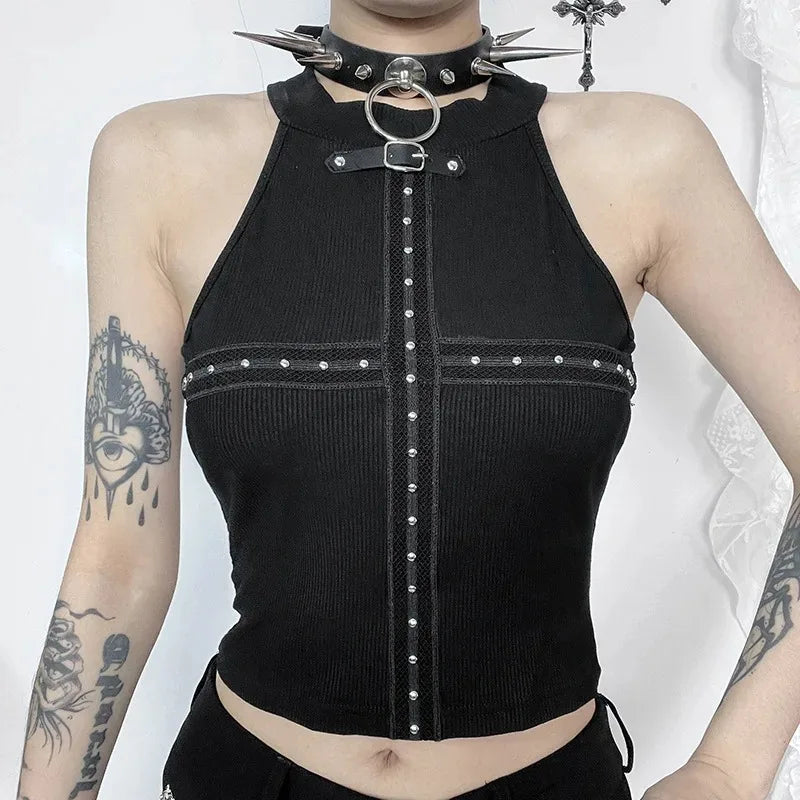 Punk Crop Shoulder Streetwear Off Top Backless