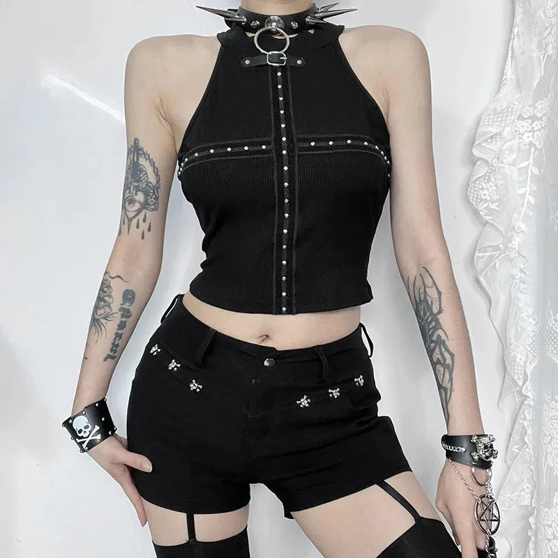 Punk Crop Shoulder Streetwear Off Top Backless